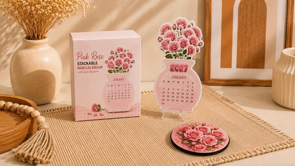 Personalised gifts Brisbane: pink rose stackable mini calendar set by Craftique Co.